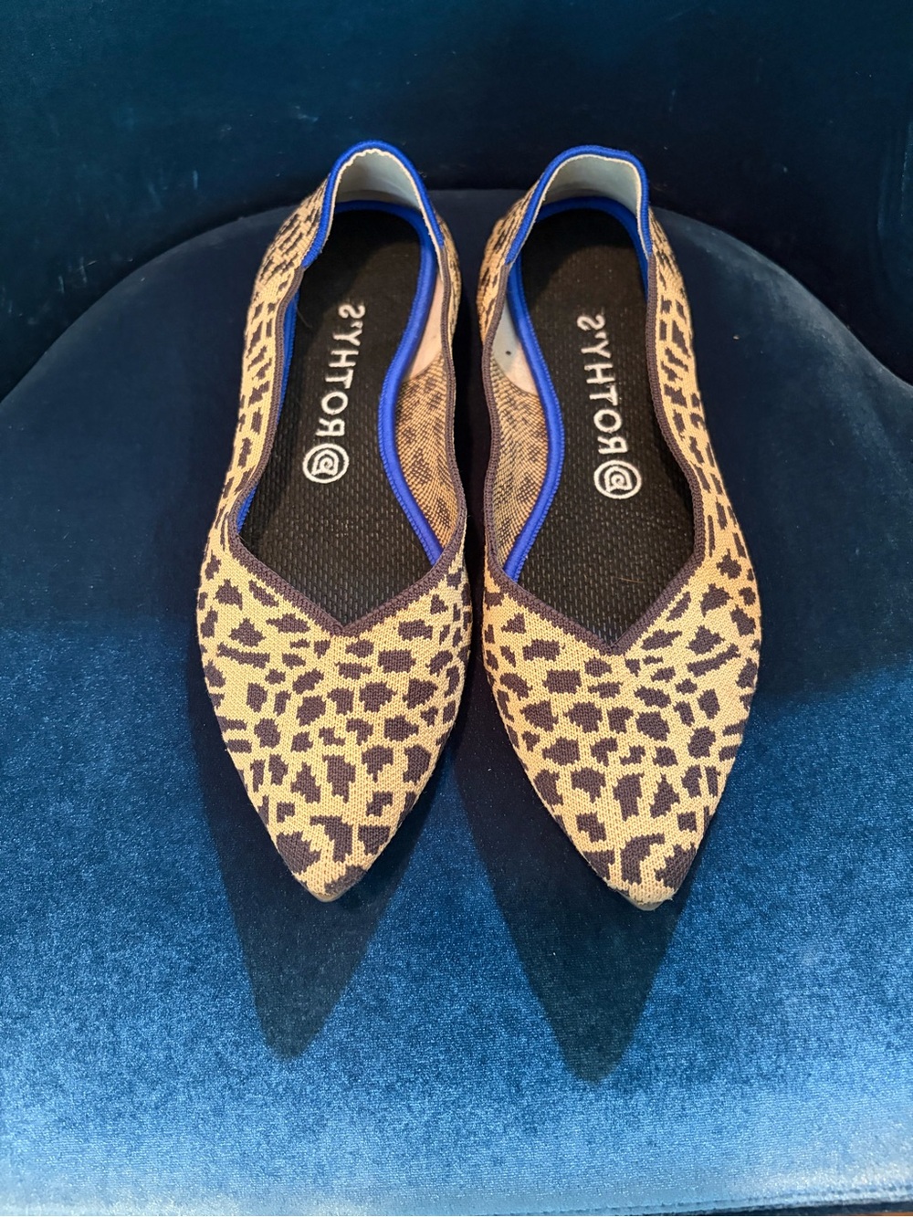 Rothy's Leopard Pointed Knit Flat - Tan/Black Size 9.5